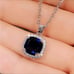Sterling Silver Cushion Cut Blue Sapphire Diamond Halo Necklace