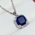 Sterling Silver Cushion Cut Blue Sapphire Diamond Halo Necklace