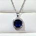 Sterling Silver Cushion Cut Blue Sapphire Diamond Halo Necklace