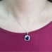 Sterling Silver Cushion Cut Blue Sapphire Diamond Halo Necklace