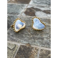 Vtg 1960's Oddly Shaped Gold Plated Moonstone Cufflinks Unique Construction Gold