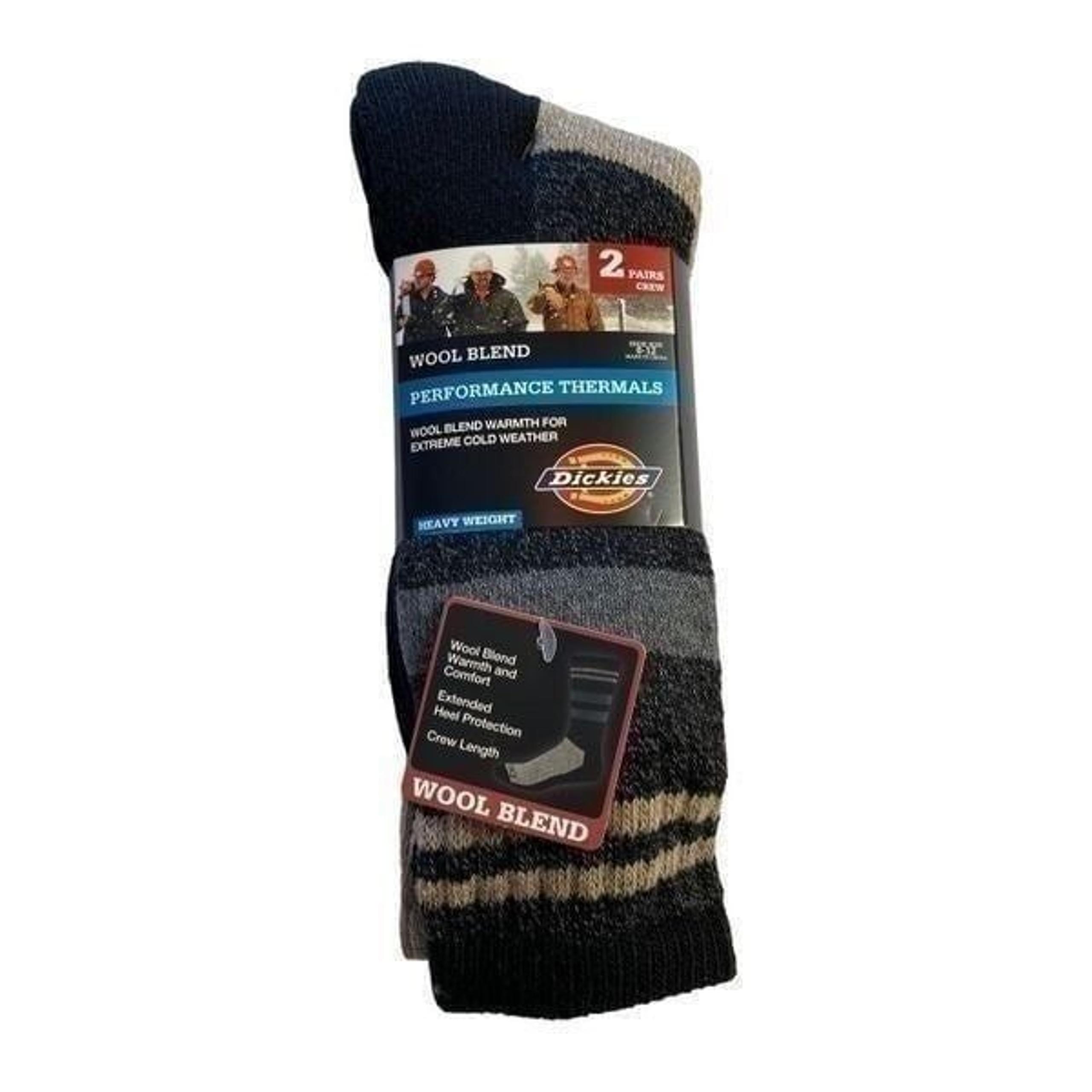 DICKIES Mens Shoe Size 6-12 Heaveyweight Wool-blend Thermel Crew Socks 2-Pack