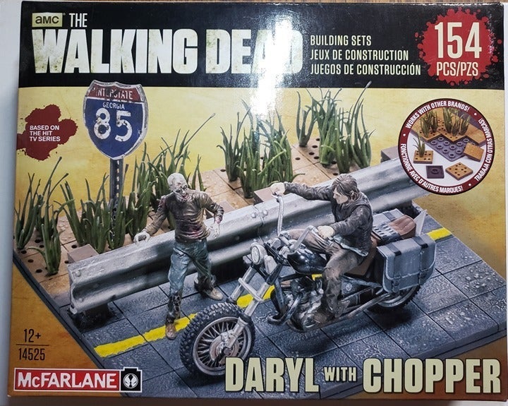 Walking Dead Building Set Daryl with Chopper and Walker Barrier set