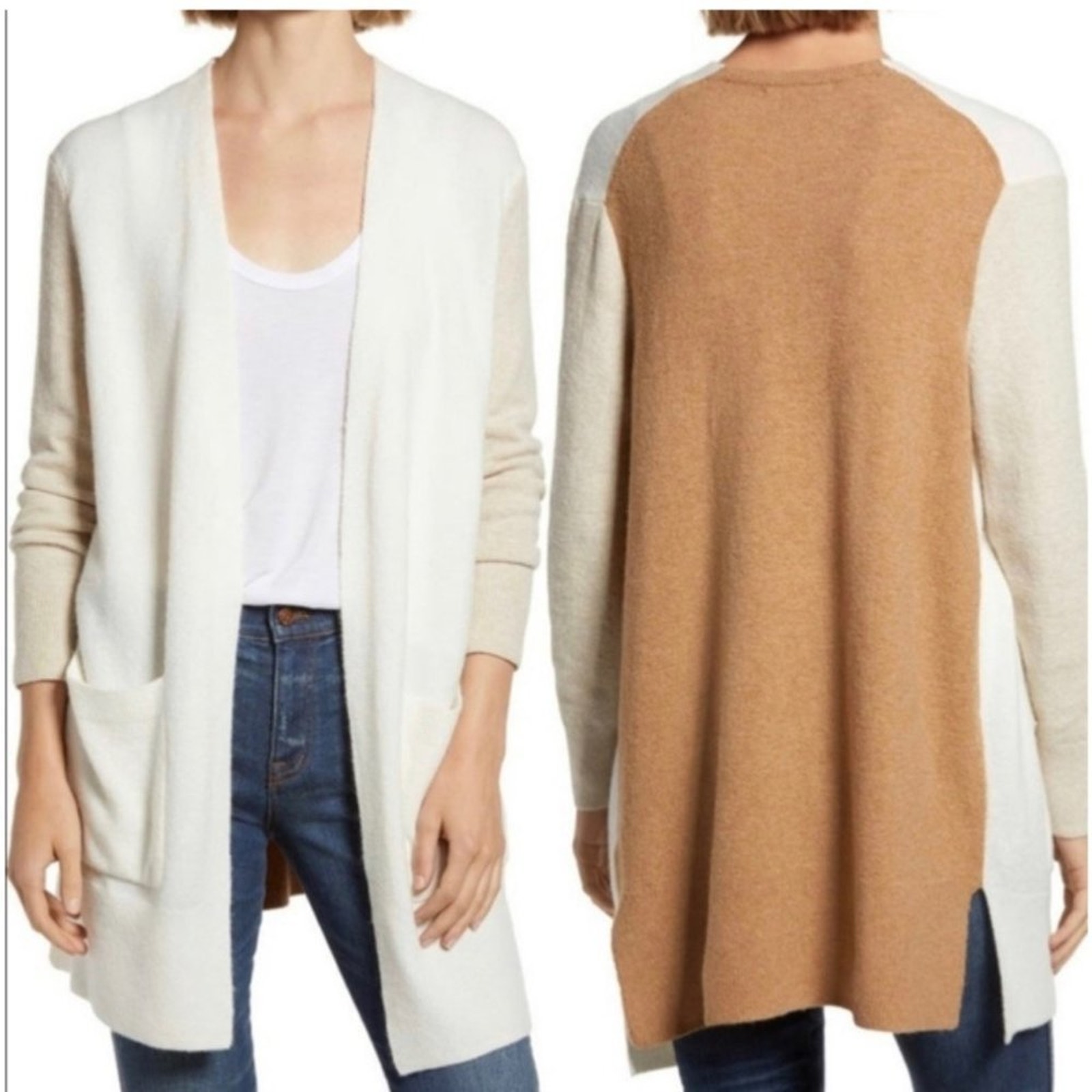 MADEWELL Womens Kent Colorblock Open Cardigan In Heather Timber Size Medium