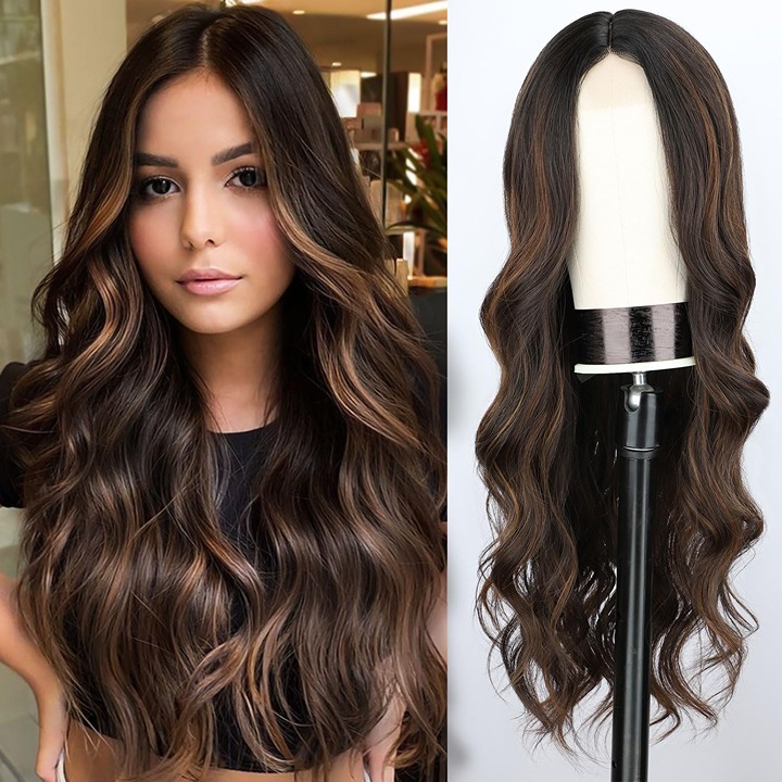 28inch Long Brown Wavy Wigs Natural Hair Replacement MM-1