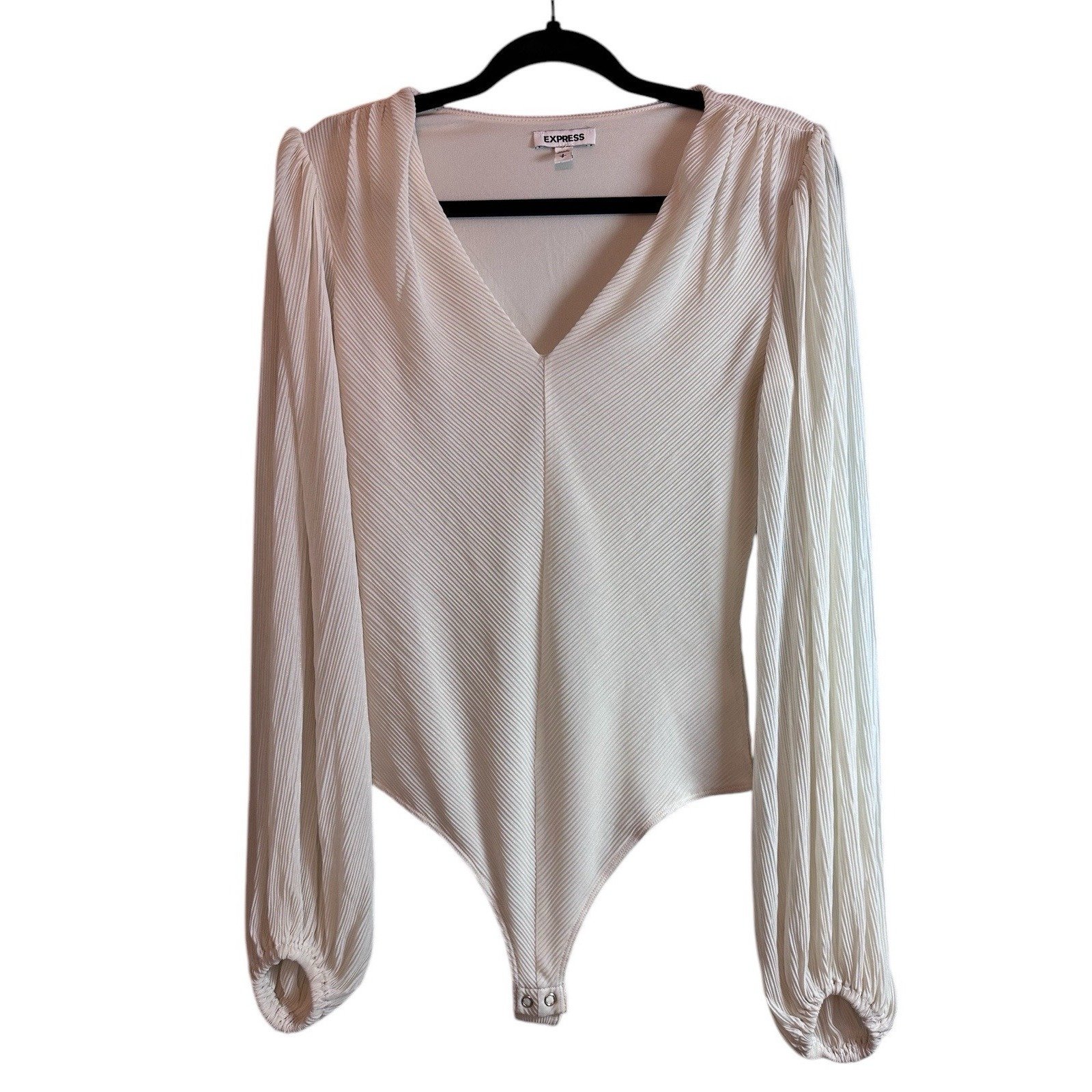 Express Bodysuit Blouse Women's Small S Off-White Ivory V-Neck Balloon Sleeves