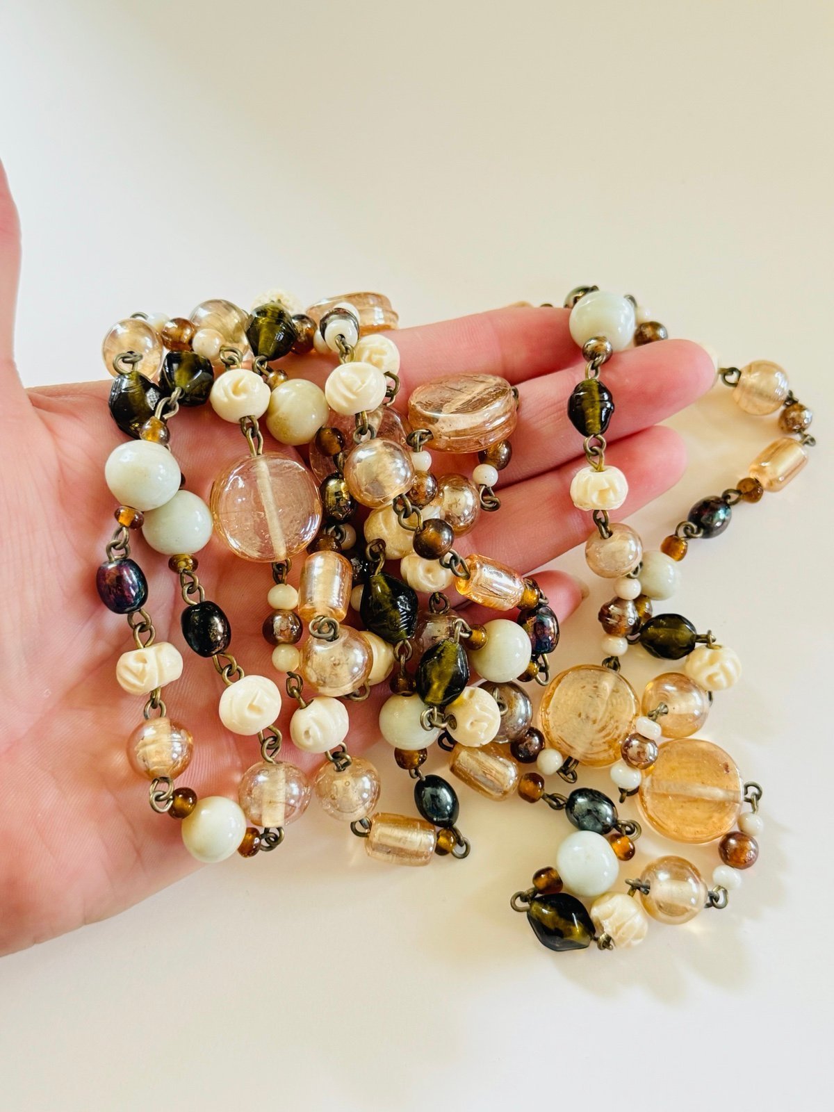 VTG Art glass Crystal Necklace Poured Beads Collar Beaded Rare Retro Earthy Link