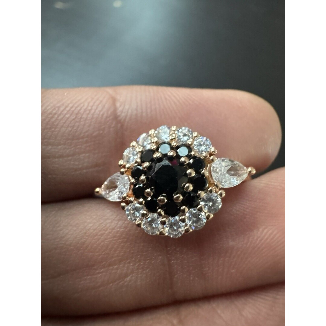 585 14K RG Rose Gold Stamped Black Crystal Gemstone Size 7 Ring