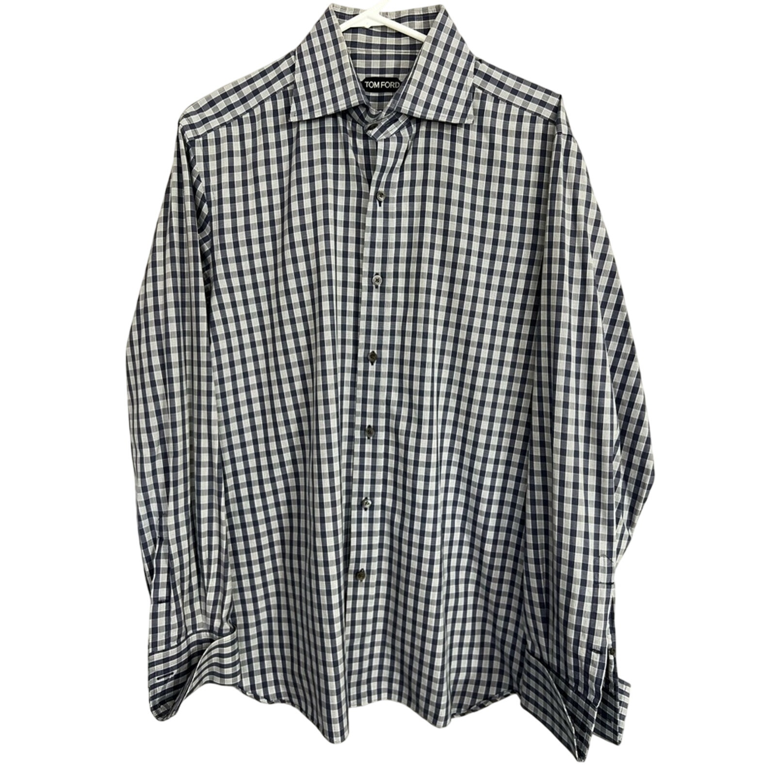 Tom Ford Dress Shirt Mens Plaid Checkered Long Sleeve Cotton Large 42 16 1/2