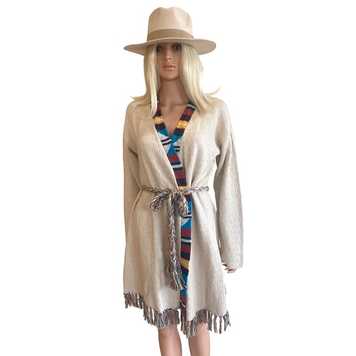New 298 Faherty Crow Stripes Tassel Organic Cotton Duster Cardigan XS/S