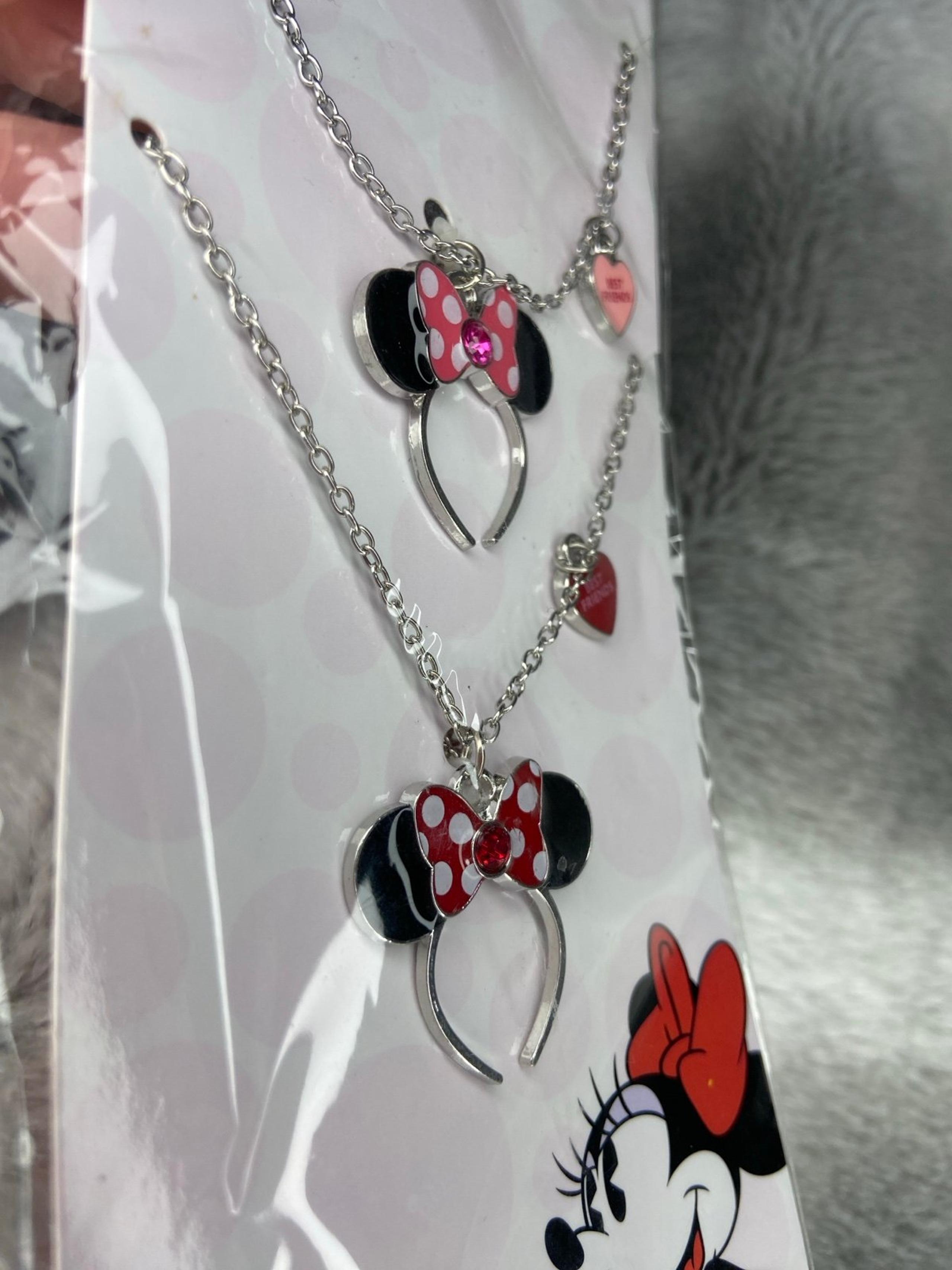 Disney Minnie Mouse ears headband necklace set of two, red and pink best friends