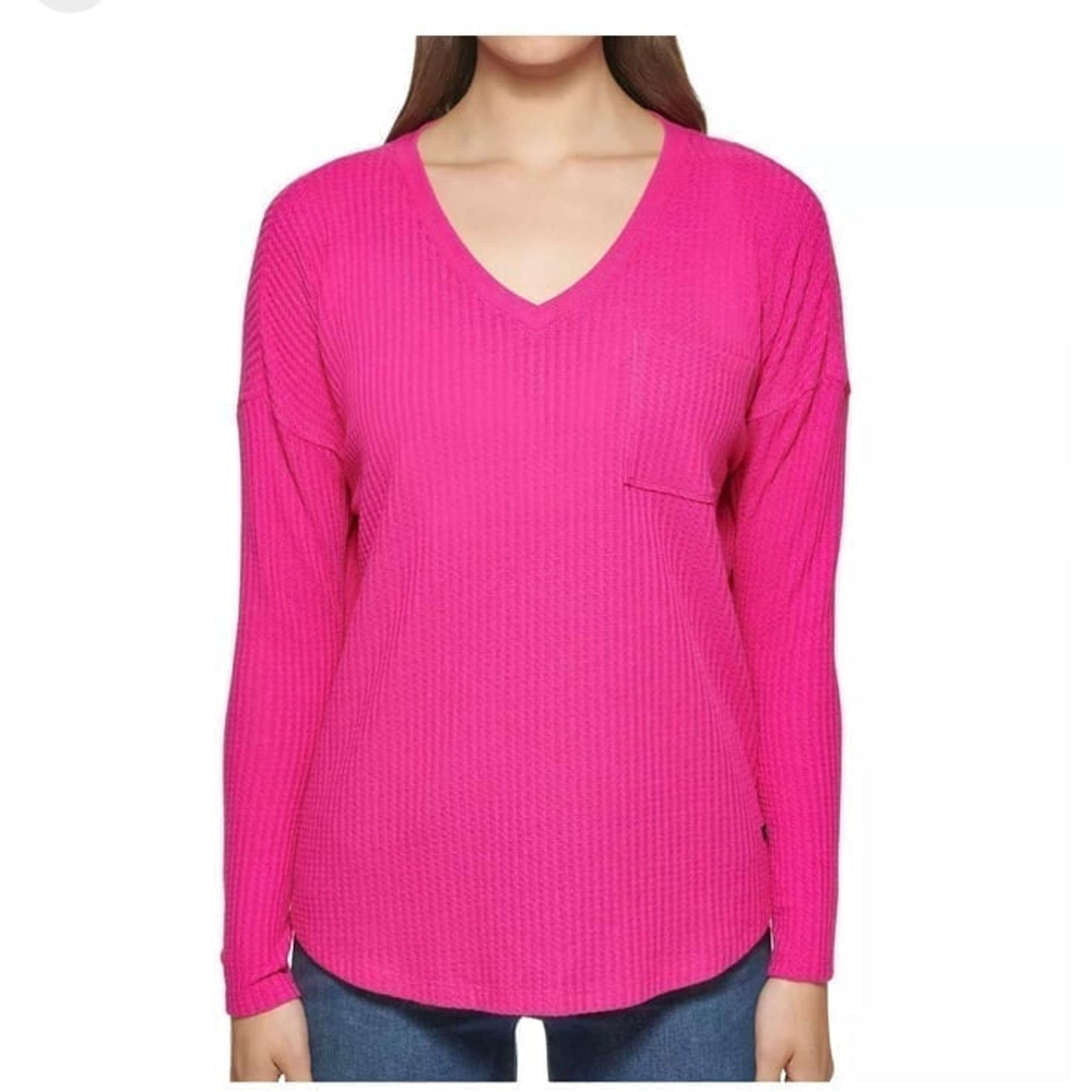 Calvin Klein Long Sleeve LPink Honeycomb Waffle Knit Top