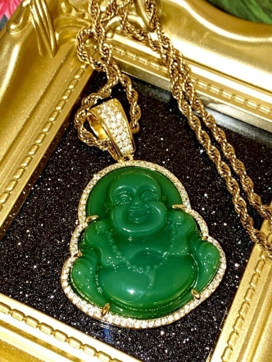 14k Gold Filled Green Jade Bling Necklac