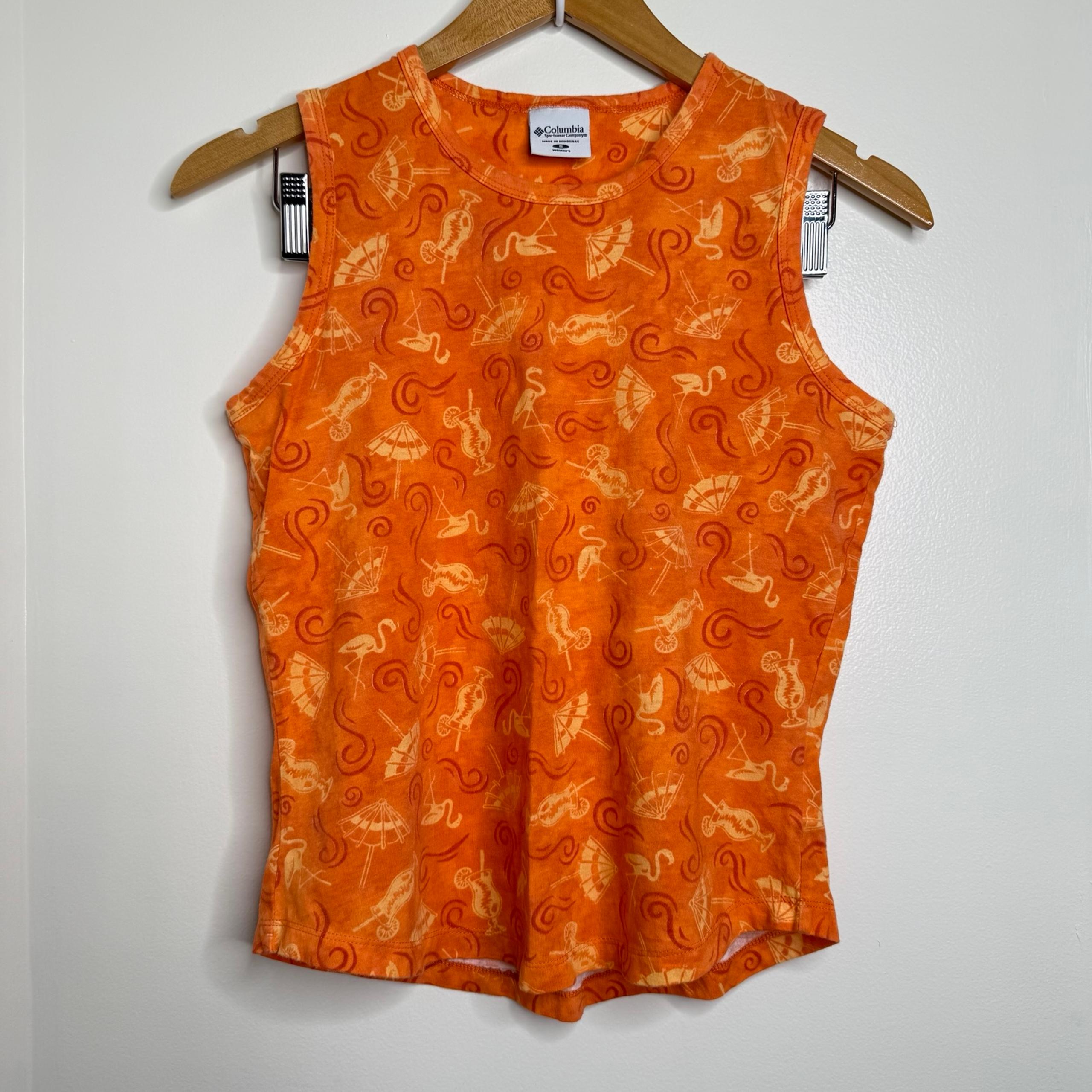 Columbia Novelty Print Cotton Tank Top Women’s Size Small Orange Beach Vacay