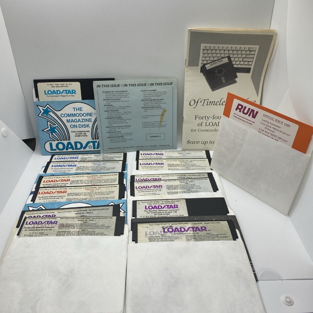 VINTAGE LOADSTAR LOT of 10 COMMODORE 64 C64 MAGAZINE on 5.25 Disk Untested