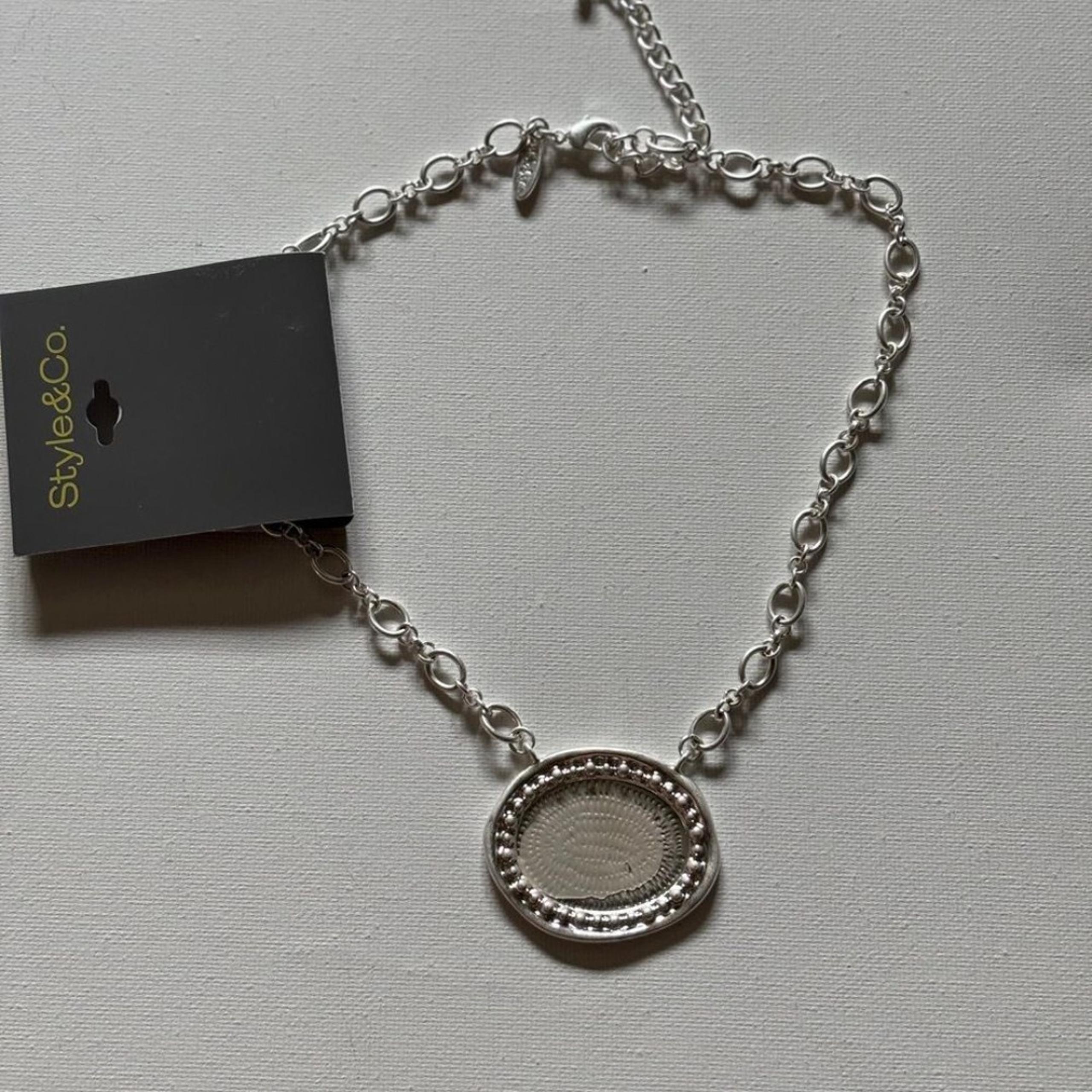 Style & Co. Silver Statement Necklace with Oval Concentric Pendant