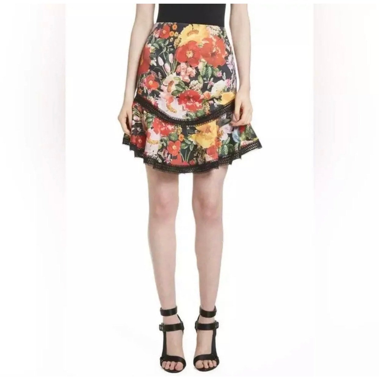 Alice + Olivia Eriko Lace Trim Floral Skirt Size 6
