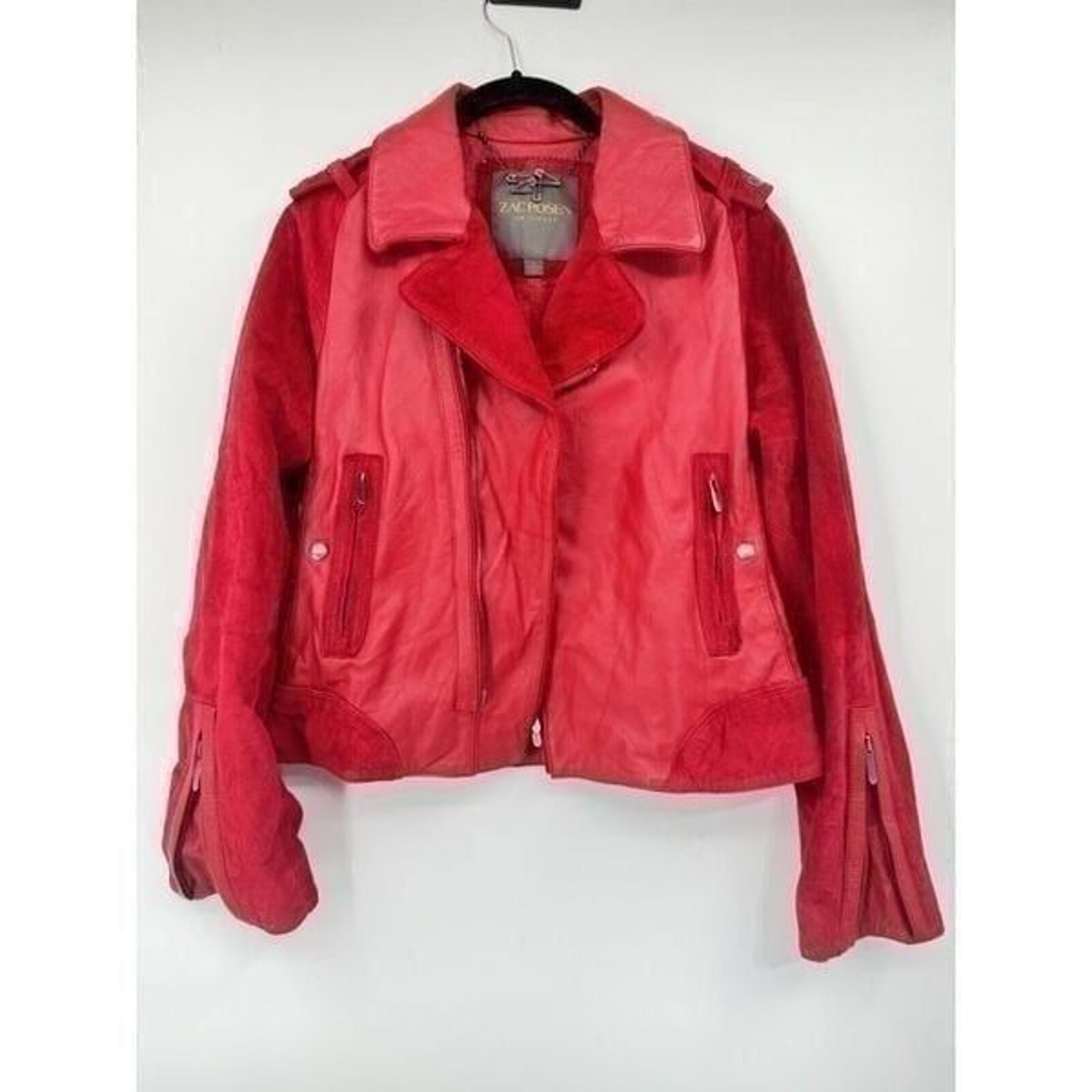 Target Leather Suede Moto Jacket Red Woman’s Bomber Size large - Zac Posen