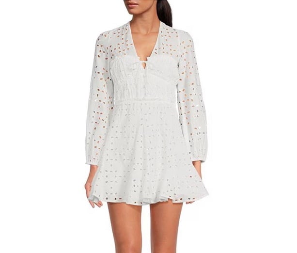 Gianni Bini Katrina Eyelet V-Neck Long Sleeve A-Line Dress