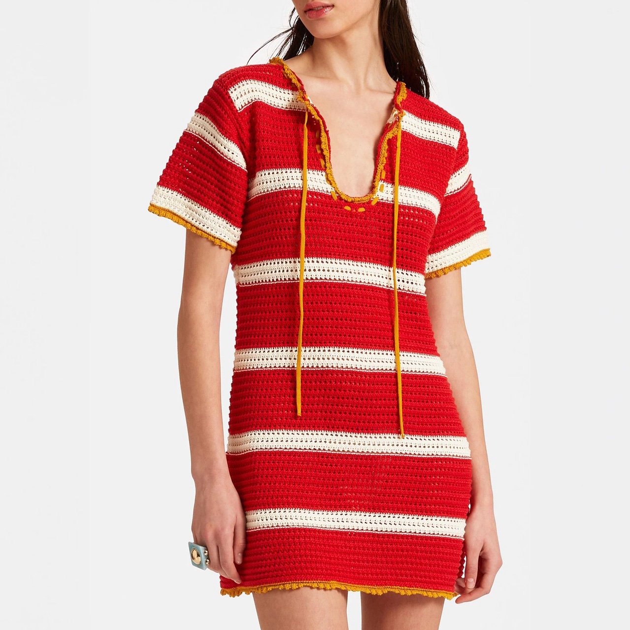 Brand new LA DOUBLEJ Orlebar Brown Salt 'n' Vinegar striped crocheted mini dress