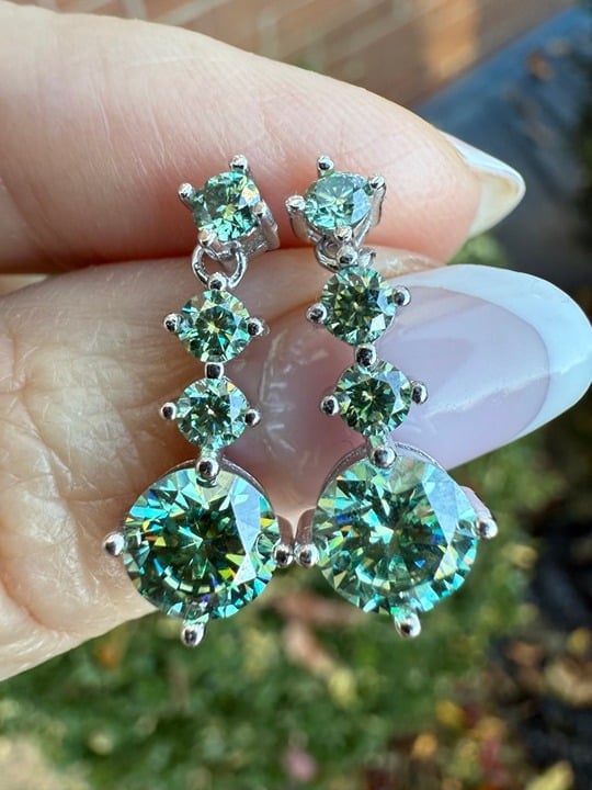 2.6 Ct Certified Sparkling Green/Blue Diamond Moissanite Earrings 925 St. Silver