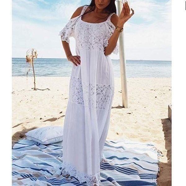 ️RESTOCK️Lace Panel Kaftan Cover Up Dress