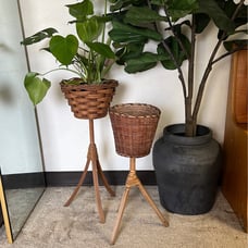 MCM vintage wicker plant stands (2)