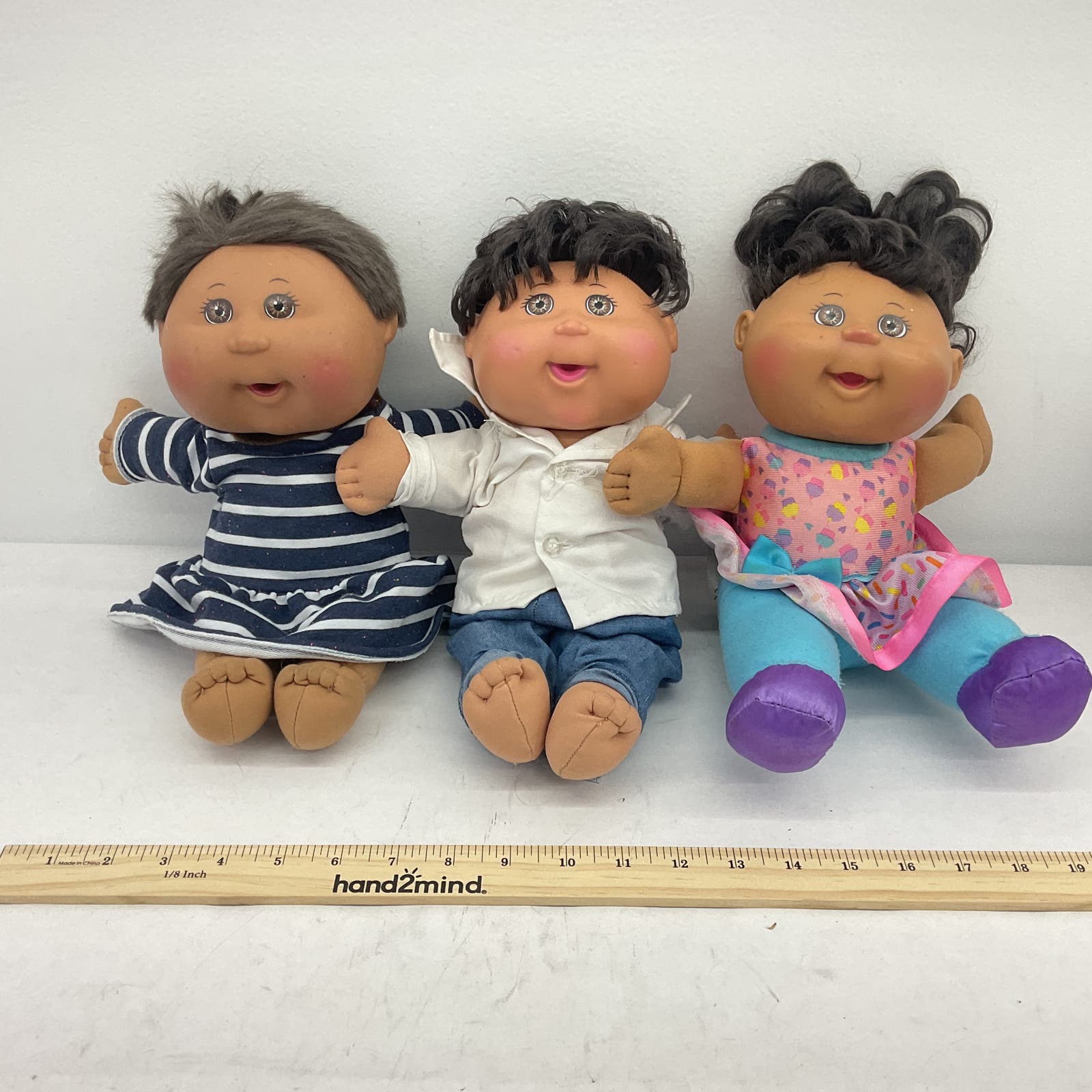 Cabbage Patch Baby Doll Lot Brown Gray Hair Pink Black White Striped Dress