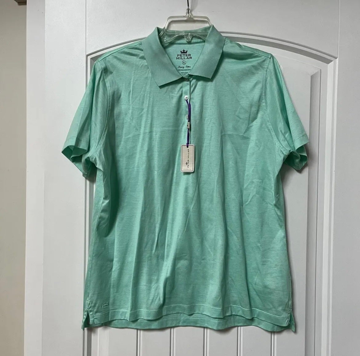 NWT Womens Peter Millar Perfect Polo Shirt Spa Green LS15K00 100% Cotton sz XL