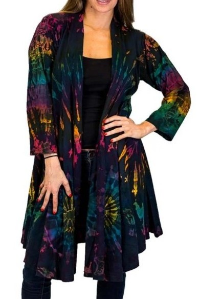 The Collection Royal Tie Dye Tunic Cardigan Open Front Duster Women's Small/Med