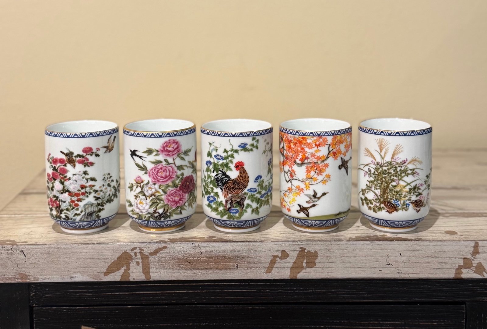 Japanese Sake Cups 1985 Franklin Porcelain Tea Cups Set of 5