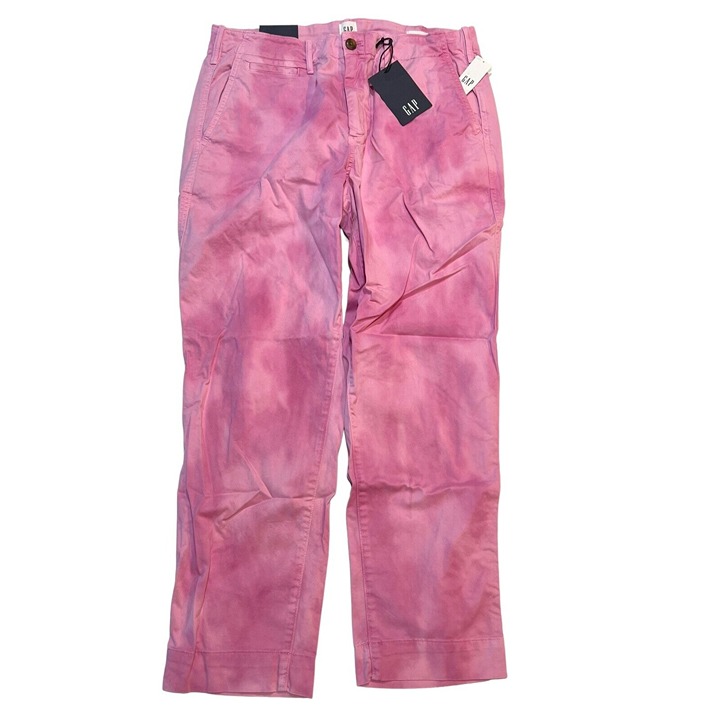 NWT GAP High Rise Straight Khaki Pants Sz 12 Pink Tie Dye Stretch #542885