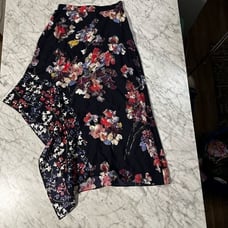 Lewit Navy W/ Multicolor Floral Print Silk Asymmetrical Midi Skirt sz 4