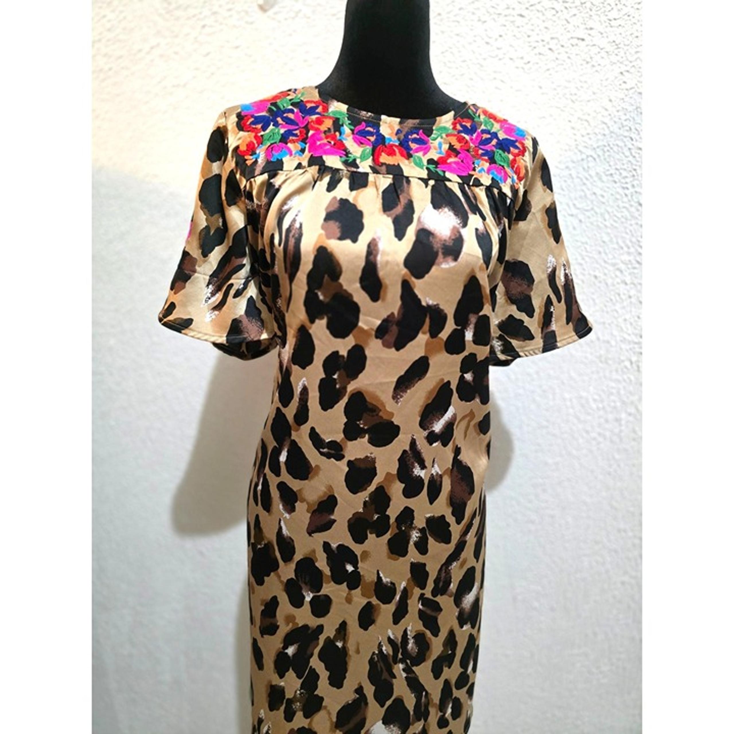Leopard Print Dress With Colorful Floral Embroidery By See And Be Seen Size S