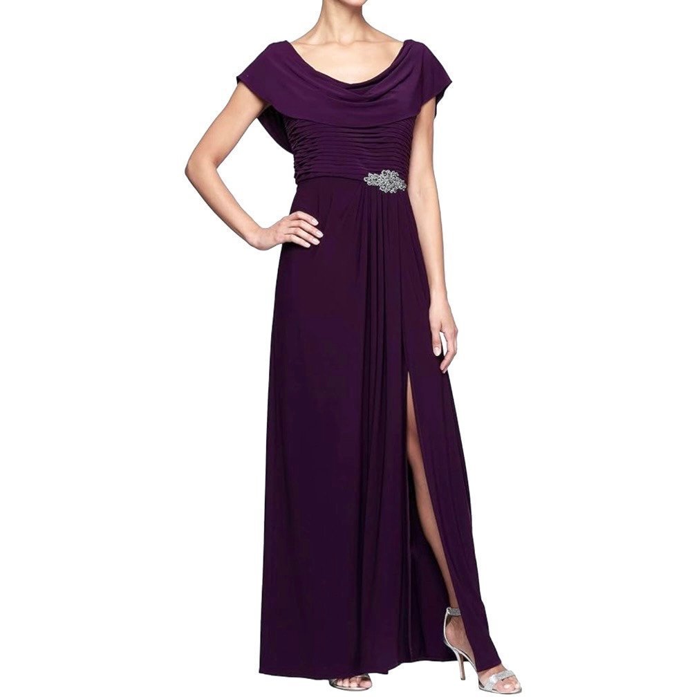 NWT Alex Evening Purple Cowl Neck A Line Sleeveless Stretch Formal Maxi Dress 10