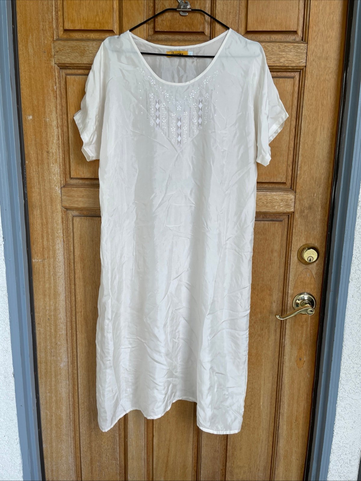 Vtg Vagaries silk chemise peignoir night gown embroidered Mesh L