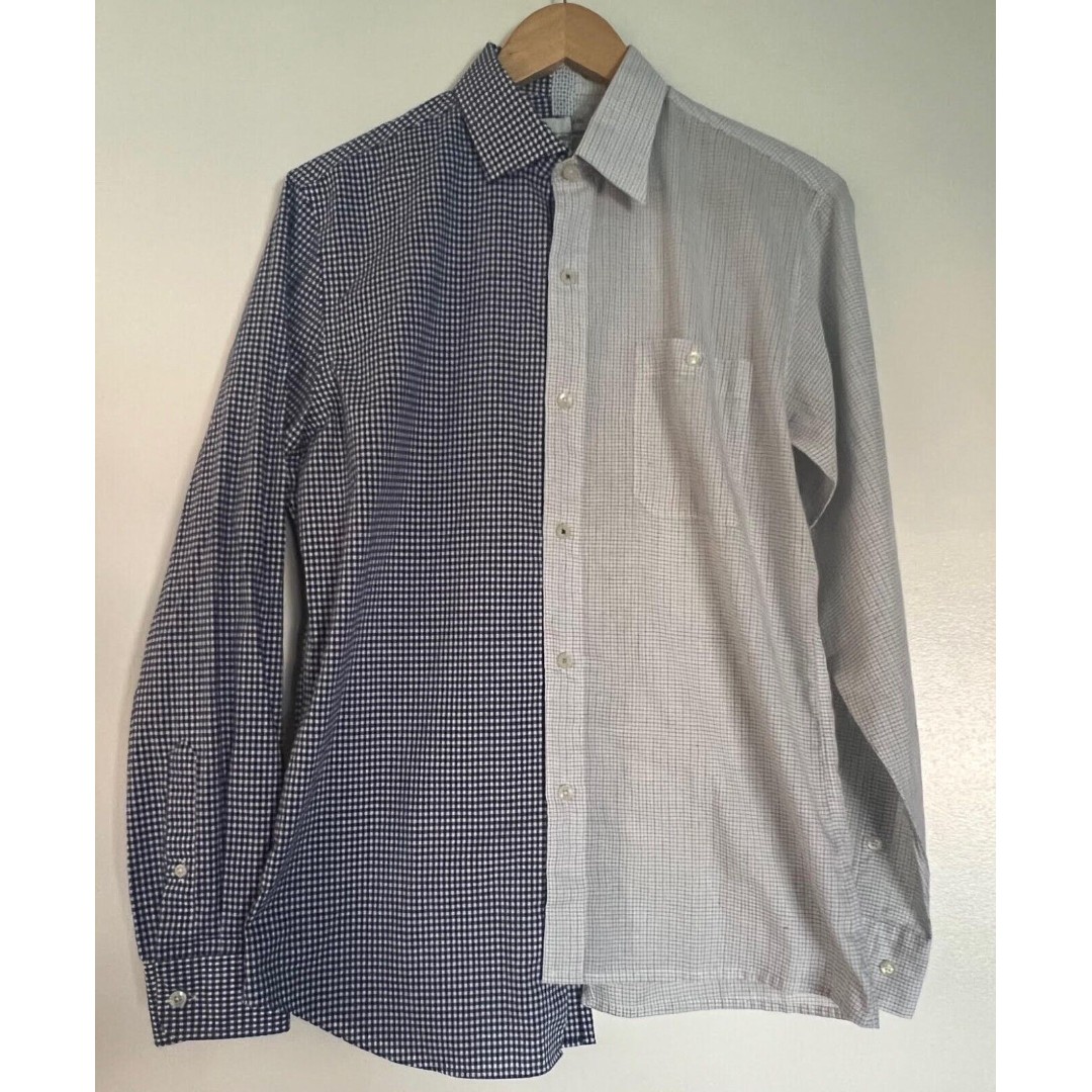 Upcycled Reworked 2 Classic Men Dress Shirts Sz M Button Down Blue Plaids Mashup