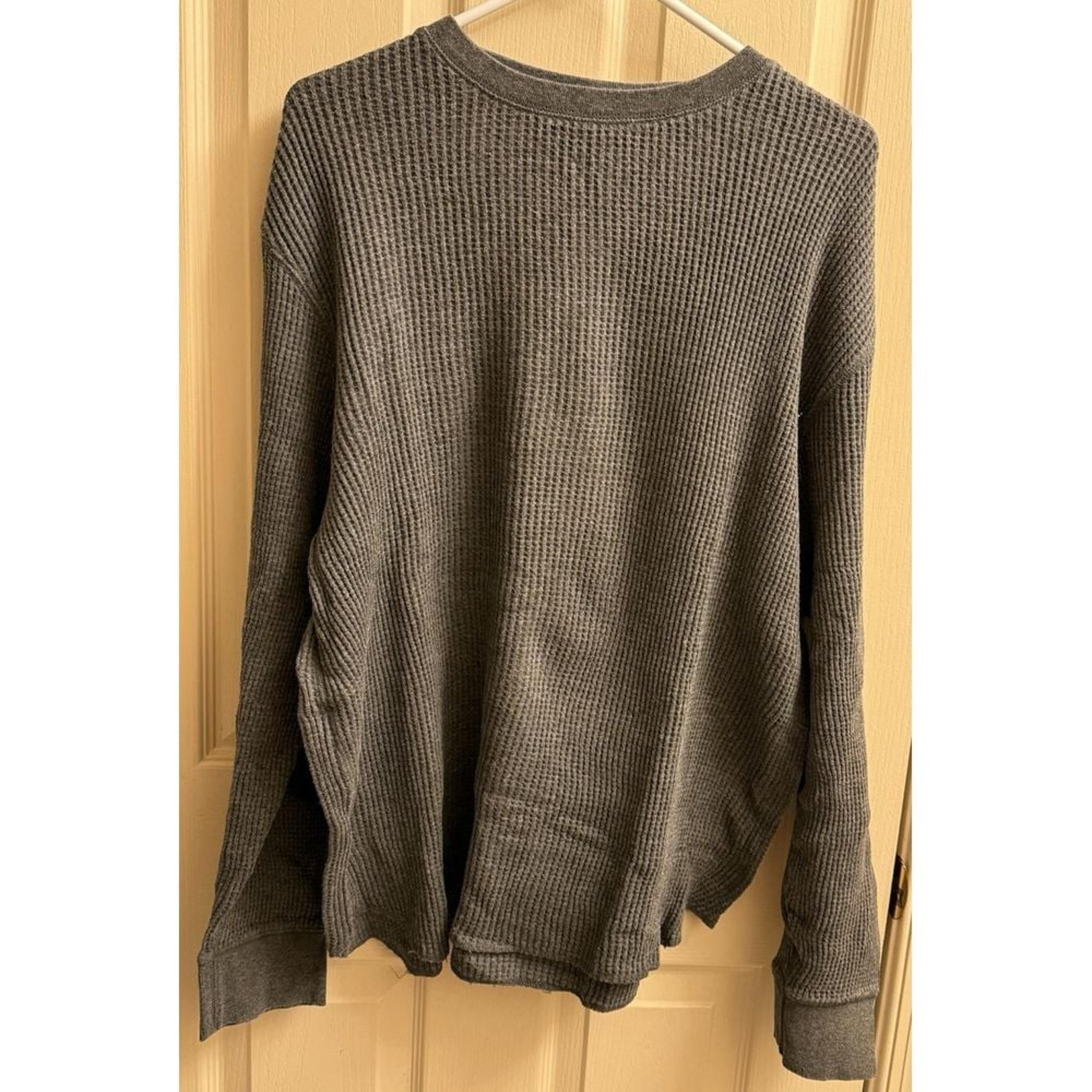 Gap Men's Large Waffle Knit Thermal Shirt Long Sleeve Gray Athletic Fit XXL 2XL