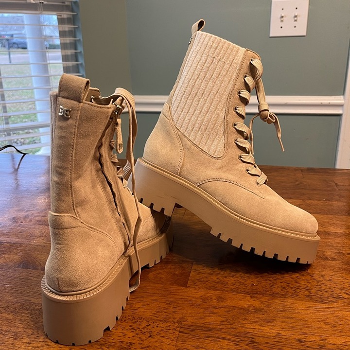 New Sam Edelman Evina Combat Platform Boot Sesame Suede size 8