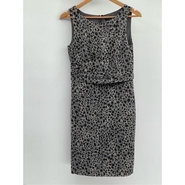 Ann Taylor Dress Silk Women Size 4 Gray Sleeveless Leopard Animal Print Cheetah