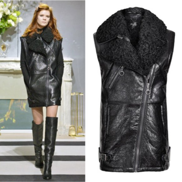 KILLER DESINGGenuine Leather Shearling Moto Vest in Black