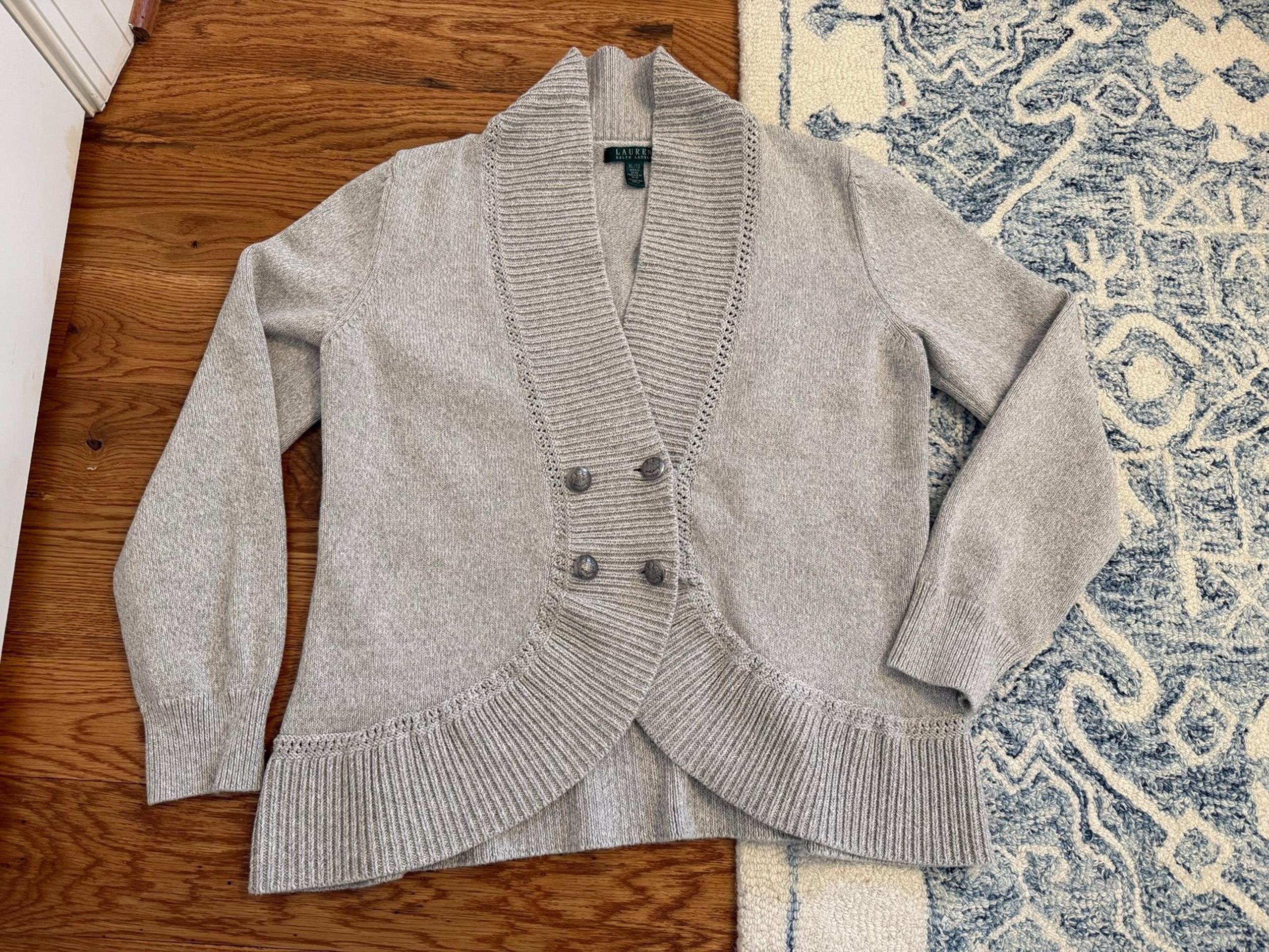 Lauren Ralph Lauren 4-Button Metal 100% Cotton Knit Sailing Cardigan Sz XL
