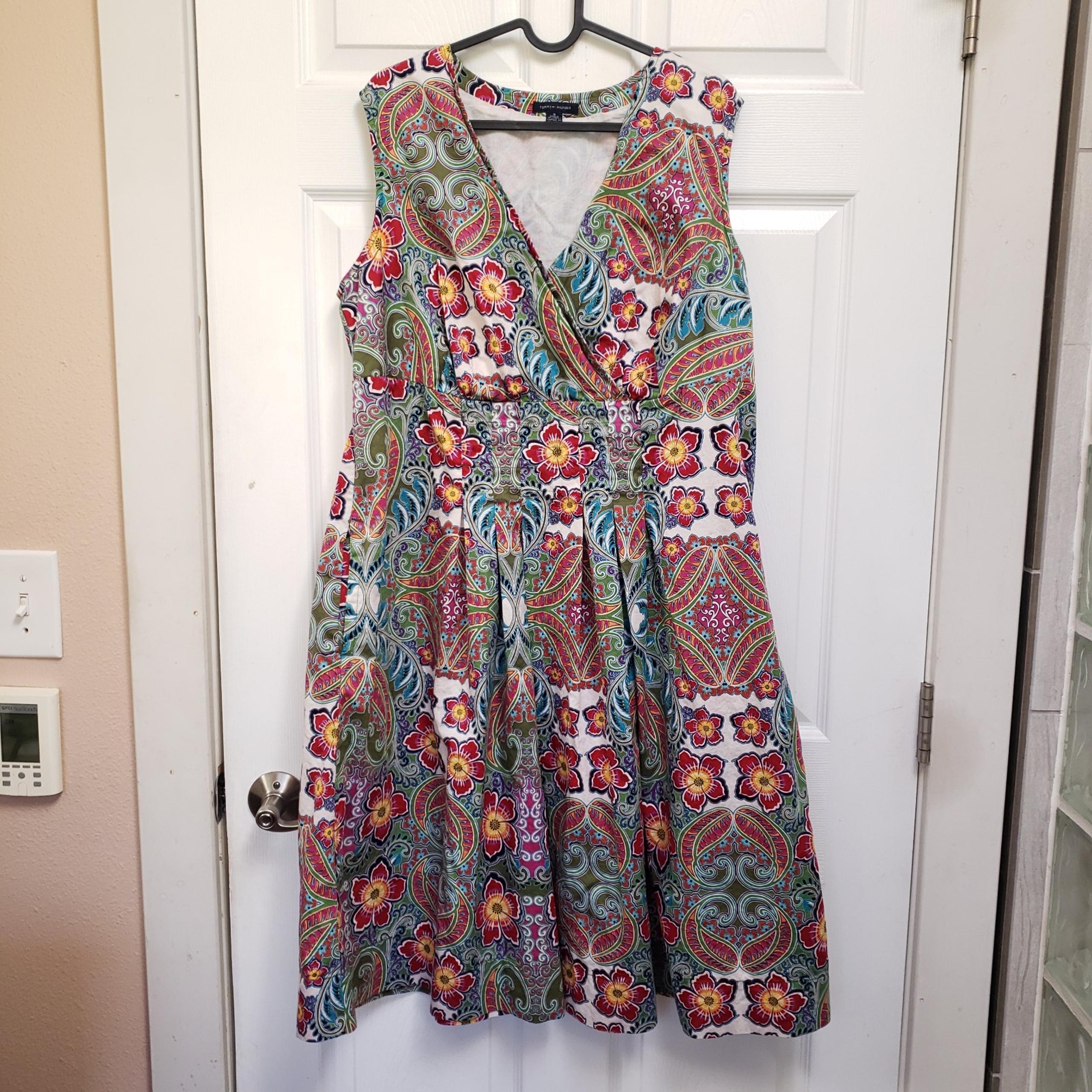 Tommy Hilfiger Multicolor Floral Sleeveless Pleated Cotton A-Line Dress