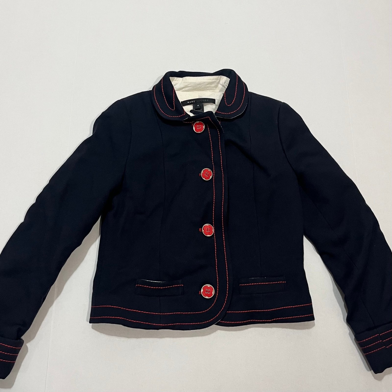 Marc Jacobs Vintage Wool Jacket Women's Navy and Red Trim Buttoned