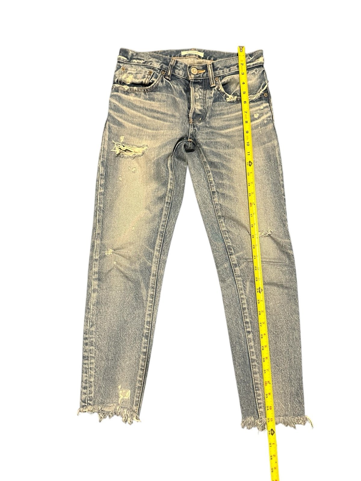 Moussy Vintage Denim Kelley Tapered Distressed Raw Hem Jeans, pre-owned, size 25