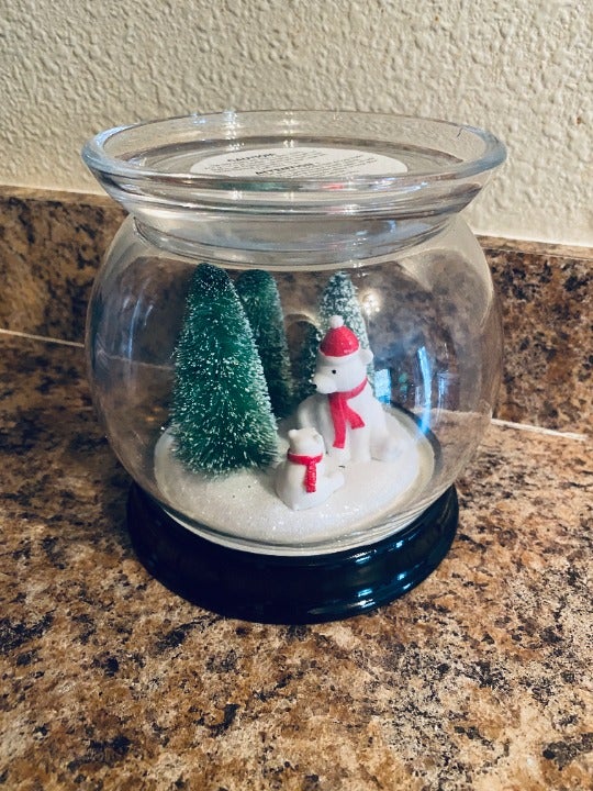 **BBW Polar Bear Cloche Pedestal Candle Holder
