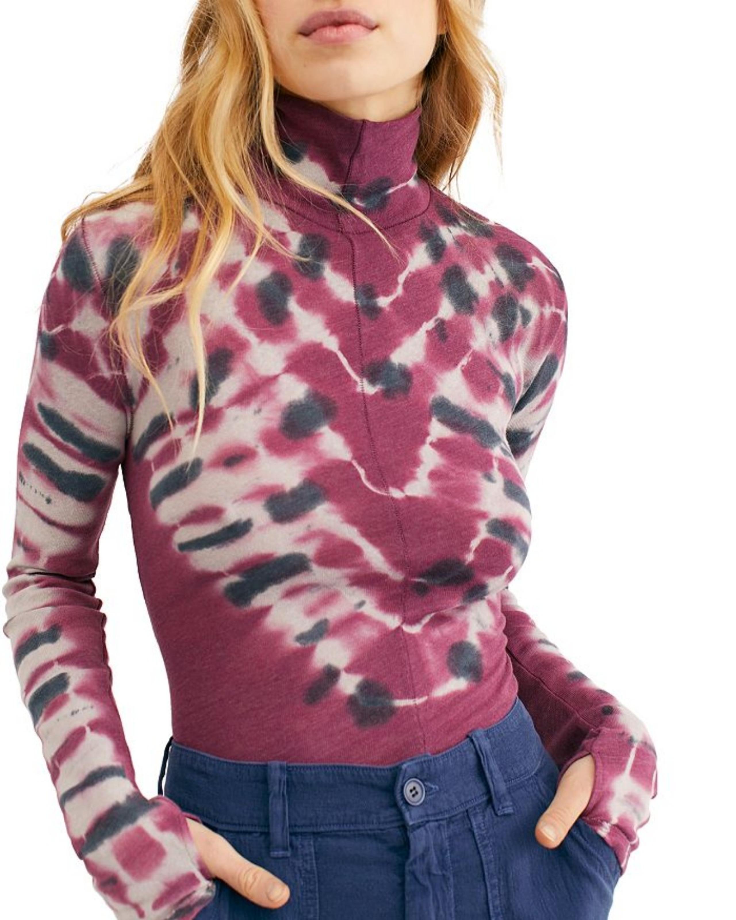 Free People We The Free Psychedelic Tie Dye Purple turtleneck XS