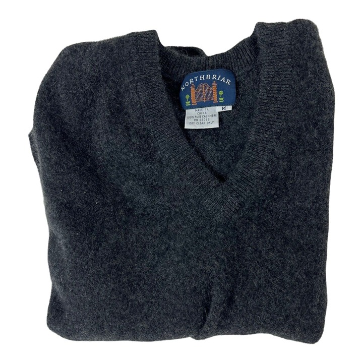 Northbriar Charcoal Pure Cashmere V-Neck Pullover Vest Sweater Mens Size Medium