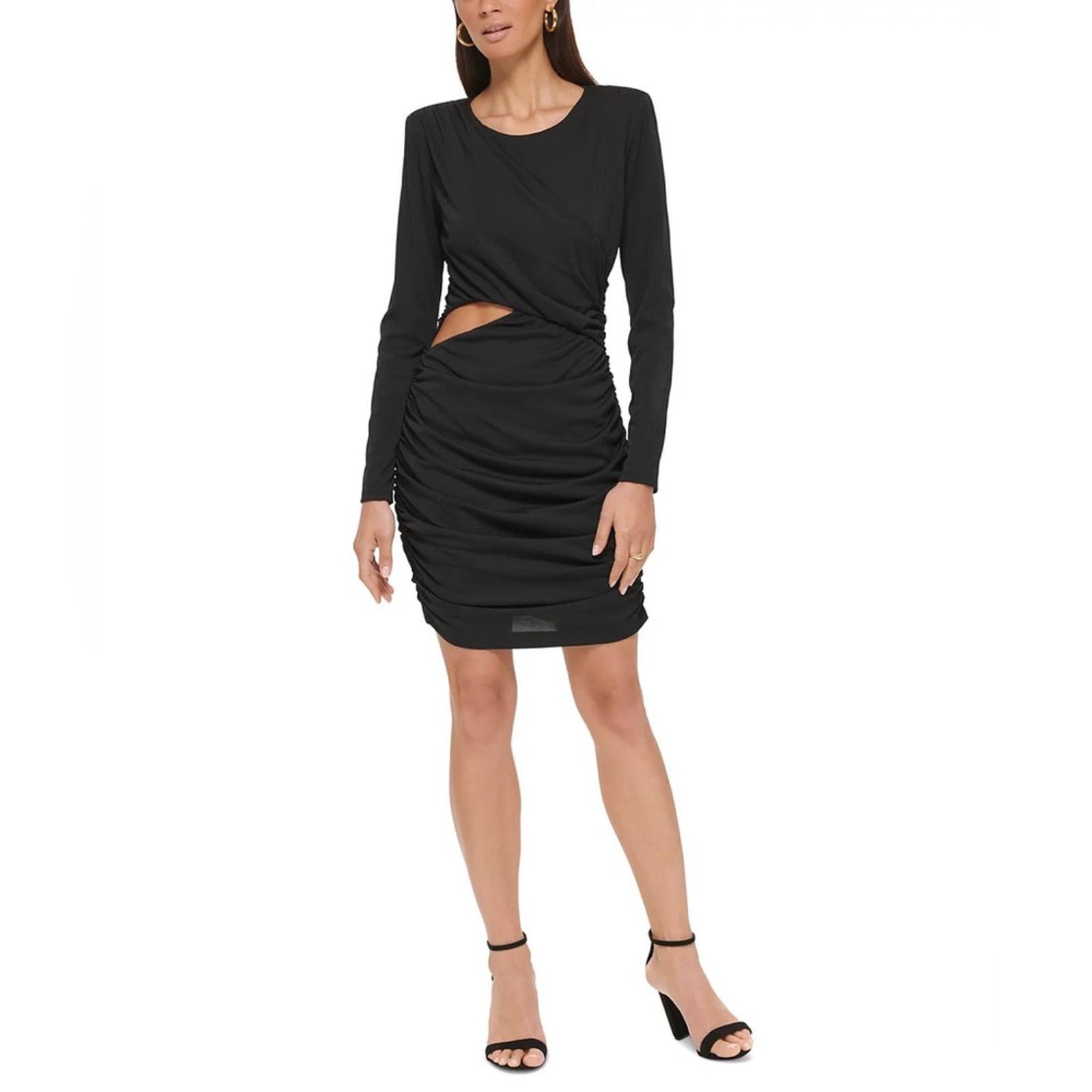 Guess Ruched Cut-Out Long-Sleeve Dress in Black, Size 14 New w/Tag 138