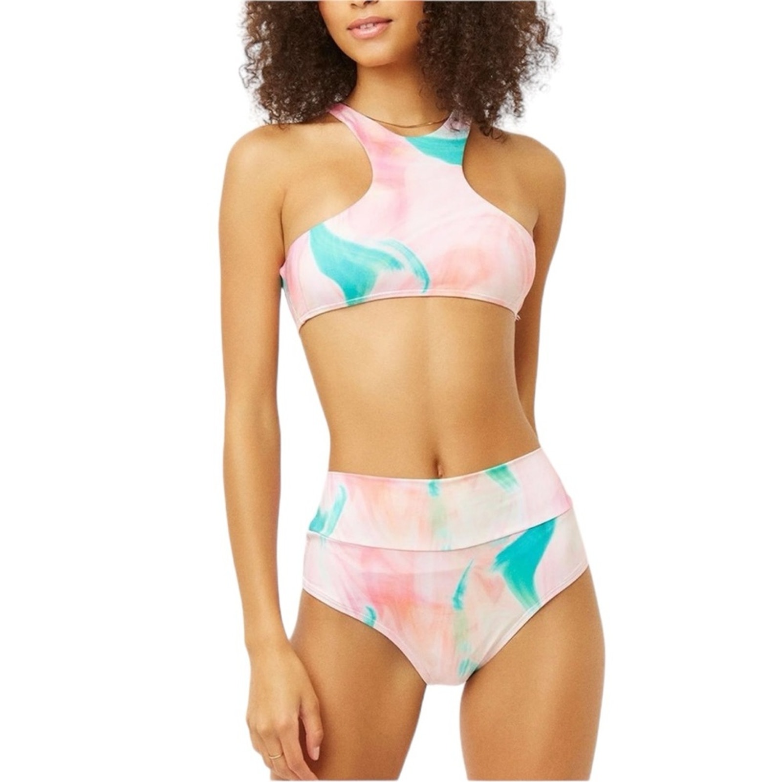 Frankie’s Bikinis Taylor Bottom & Alexis Top Bikini Set in Trip New with tags L